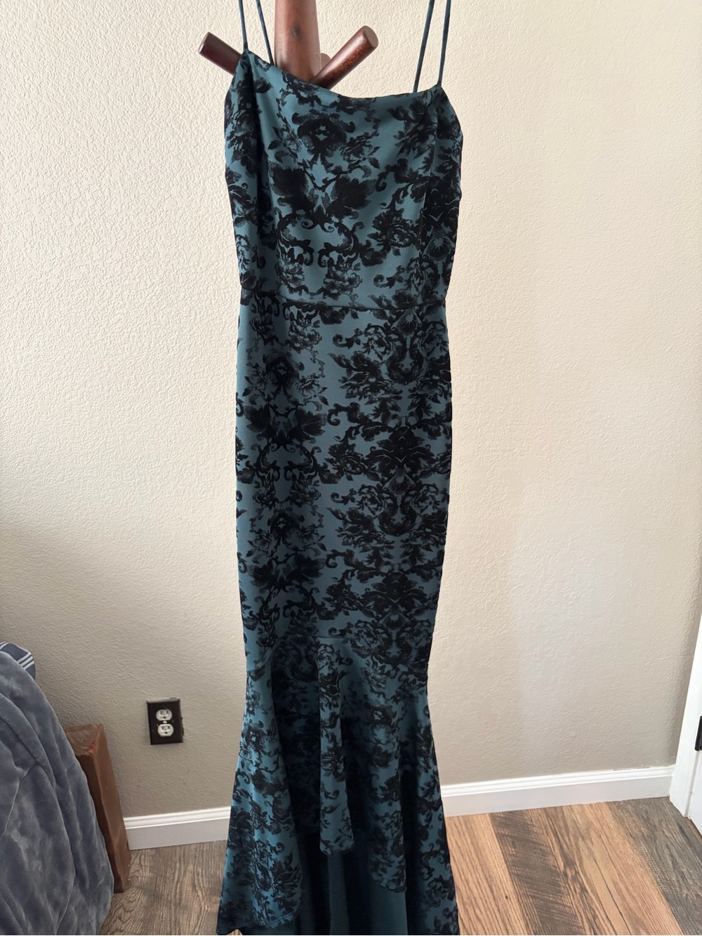 Windsor Teal and Black Floral Velvet Mermaid Dress